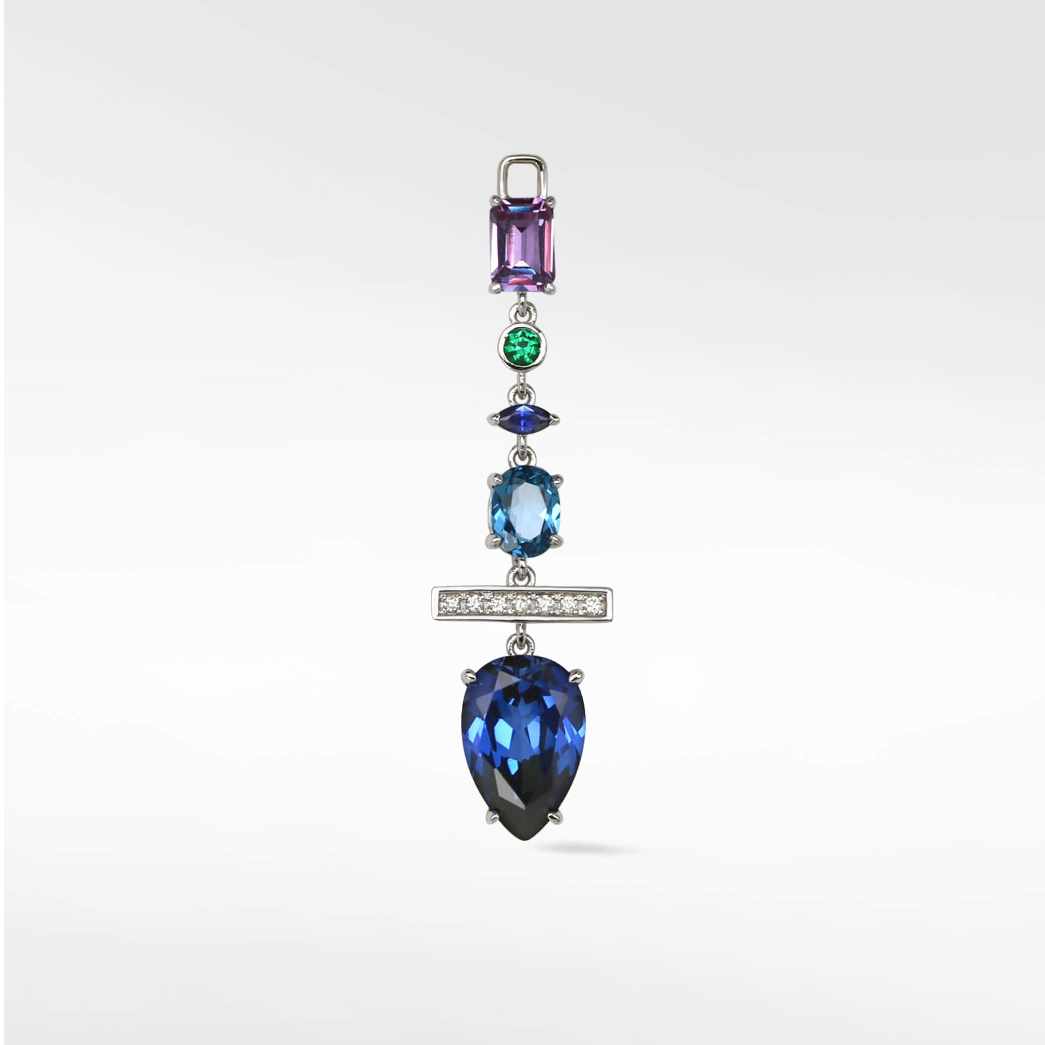 Detachable Sapphire Diamond and Emerald Long Drop with cultured diamonds lab grown diamonds created diamonds lark and berry