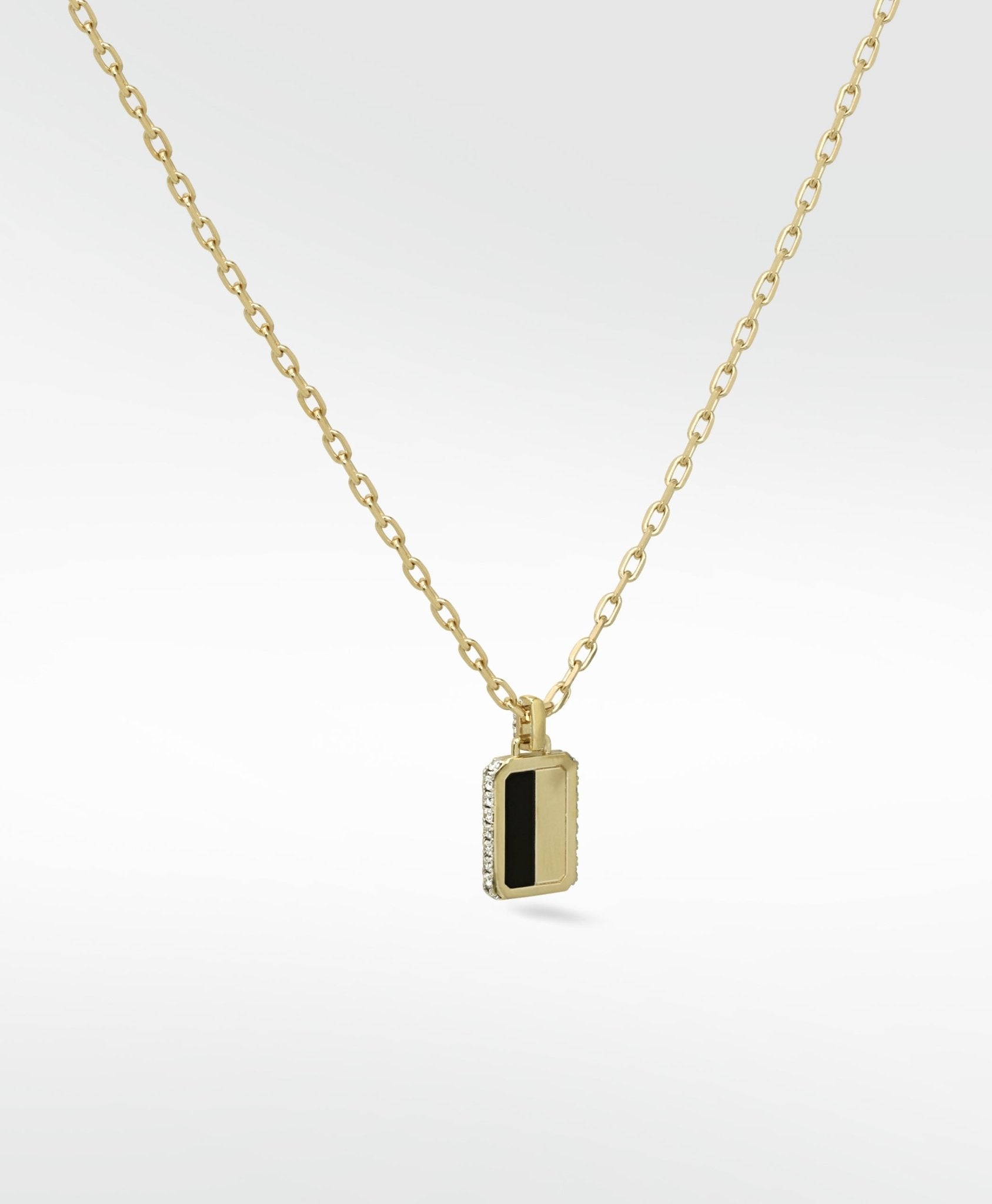 Eclipsis Diamond Edged Mini Pendant with Mother of Pearl and Onyx in 18k Yellow Gold - Lark and Berry