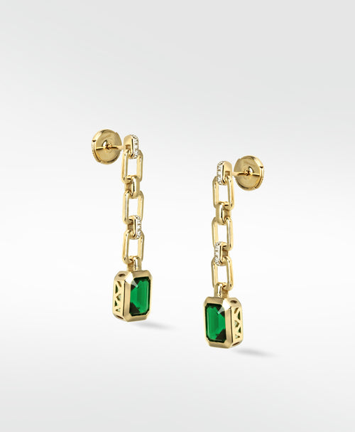 Emerald and Chain Earrings