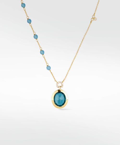 Gold pendant blue spinel pendant with cultured diamonds lab grown diamonds created diamonds lark and berry