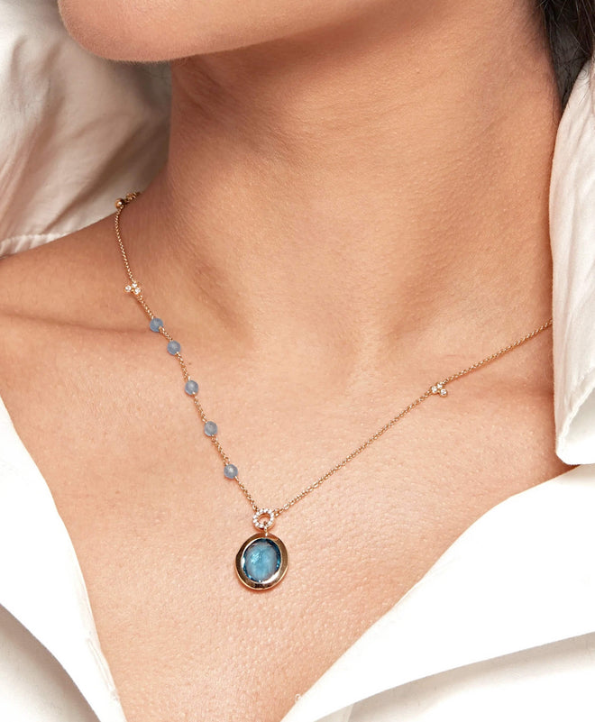 Gold pendant blue spinel pendant with cultured diamonds lab grown diamonds created diamonds lark and berry