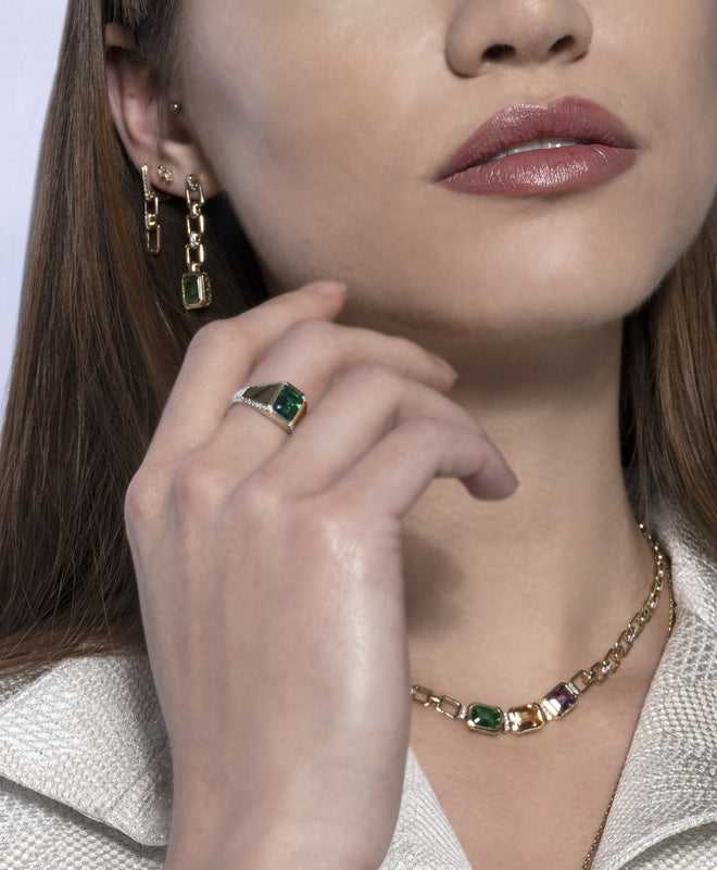 Emerald and Chain Earrings