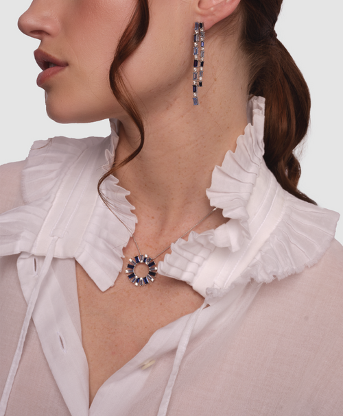 Blue Dahlia Tennis Drop Earrings