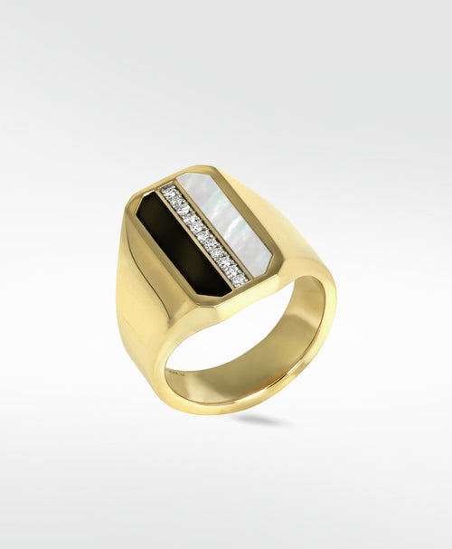 Eclipsis Diamond, Mother of Pearl and Onyx Statement Ring in 18K Yellow Gold - Lark and Berry