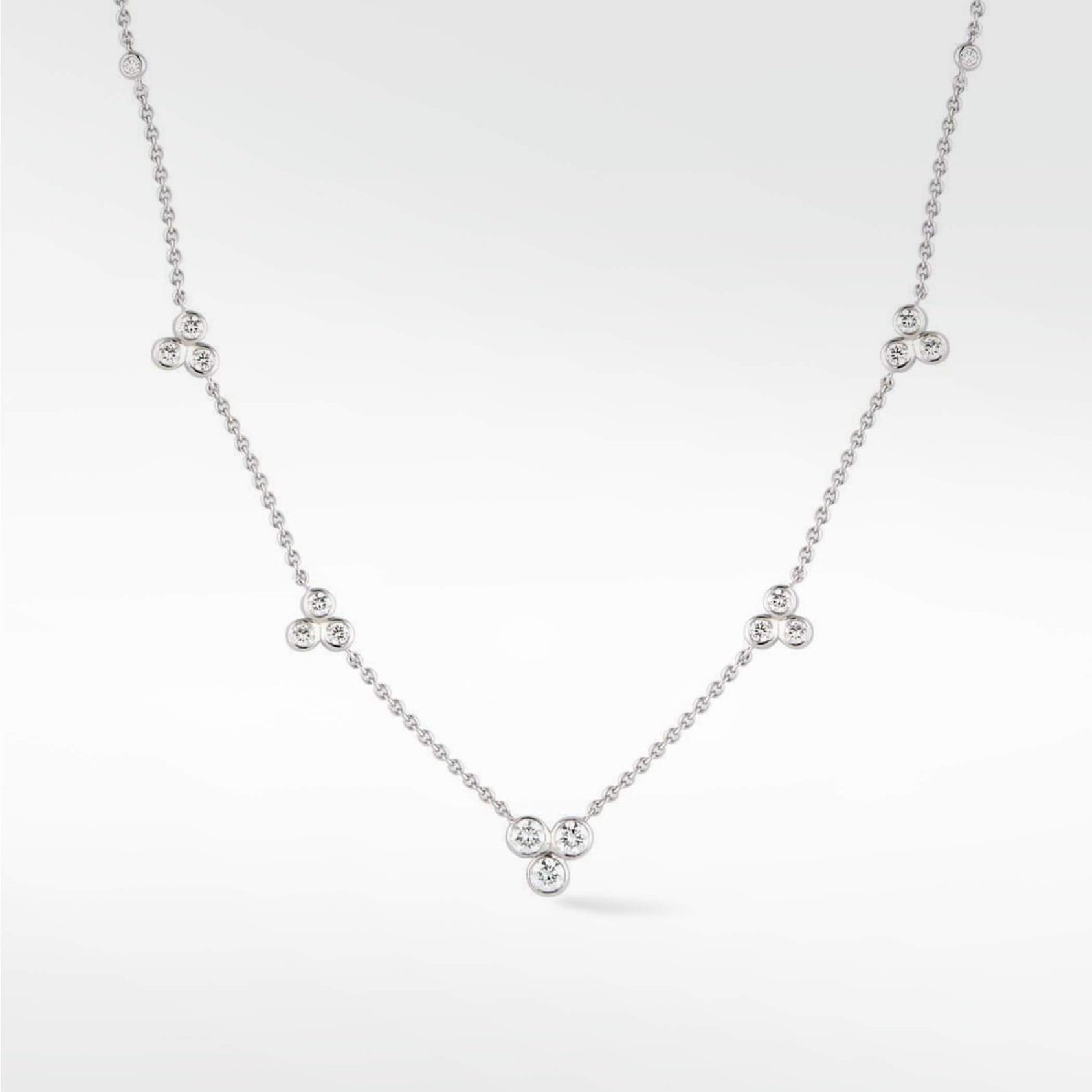 Flora Diamond Station Necklace (without drop) in Solid 18K White Gold - Lark and Berry