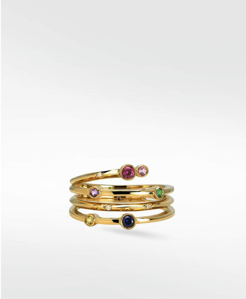 Nocturnal Multi Coloured Wrap Ring in 14K Yellow Gold - Lark and Berry